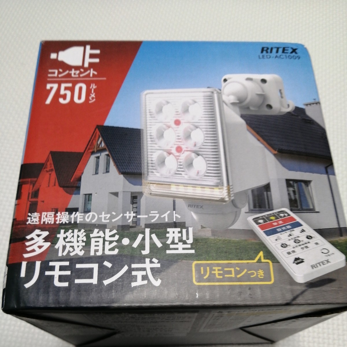 9W×1灯 フリーアーム式LEDセンサーライト リモコン付 LED-AC1009 屋内屋外用 (防雨タイプ IP44) 焦電型赤外線センサー RITEX_画像1