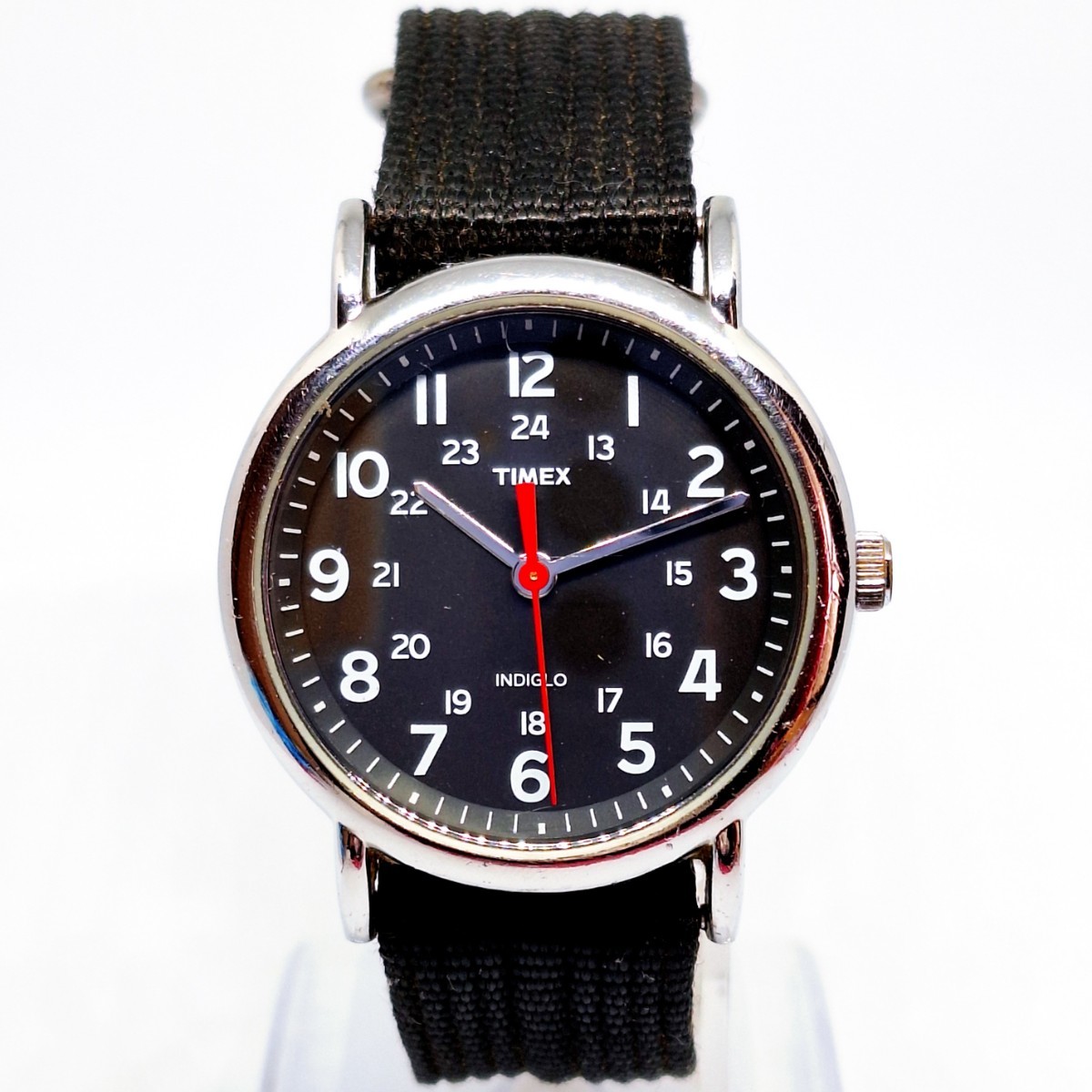 ★稼働品★14 TIMEX INDIGLO タイメックス インディグロ メンズ腕時計 腕時計 時計 CR2016 ウィークエンダー ナイロン 黒文字盤 WKH_画像1