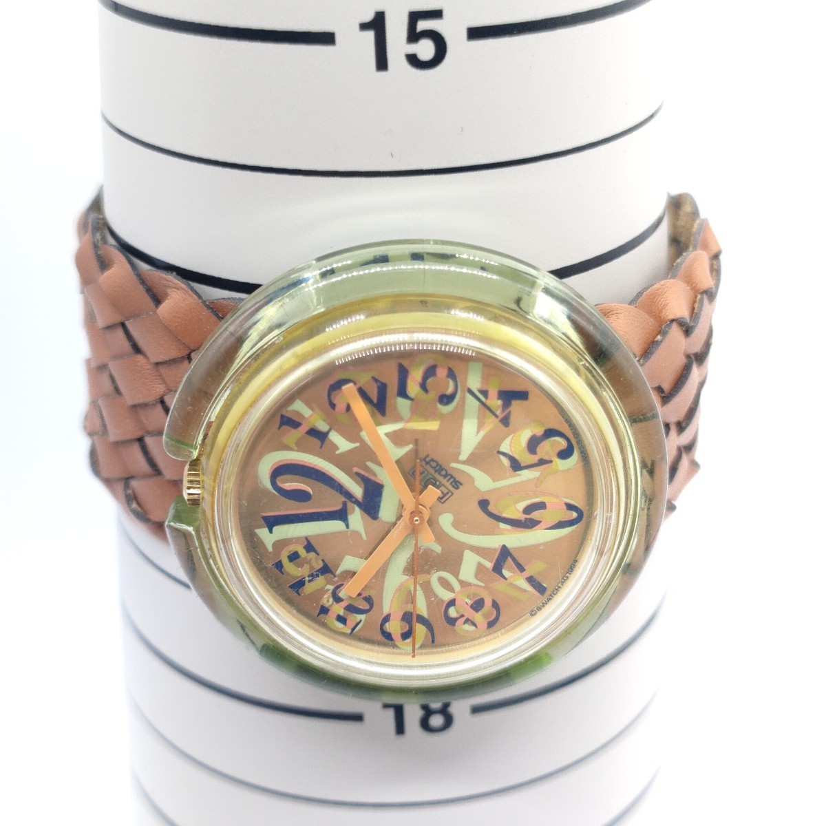 POP Swatch メンズ 腕時計 時計 ポップ スウォッチ クオーツ クォーツ QUARTZ アナログ 3針 ブラウン 革ベルト メッシュ 1994年 SCH 23_画像5