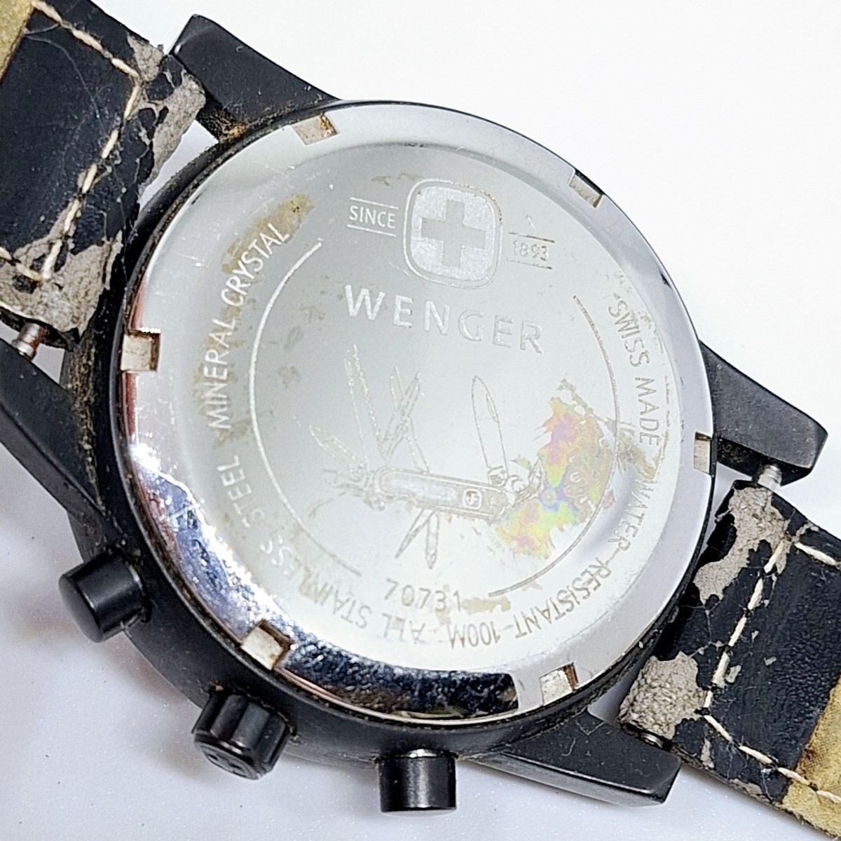 34 WENGER ウェンガー 70731 ミリタリー メンズ腕時計 腕時計 時計 革ベルト クロノグラフ デイト 3針 タキメーター ラウンド WKHの画像2