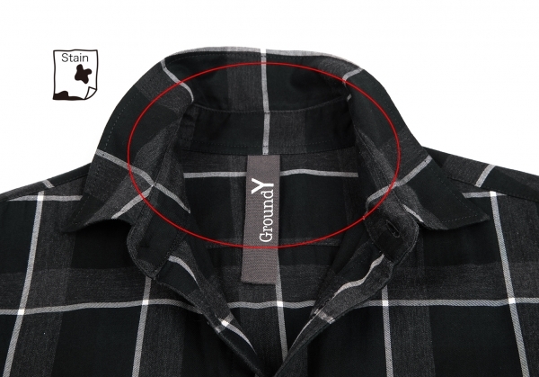 グラウンド ワイGround Y レイヤードヘムチェックシャツ 黒グレー他1_薄汚れがあります。