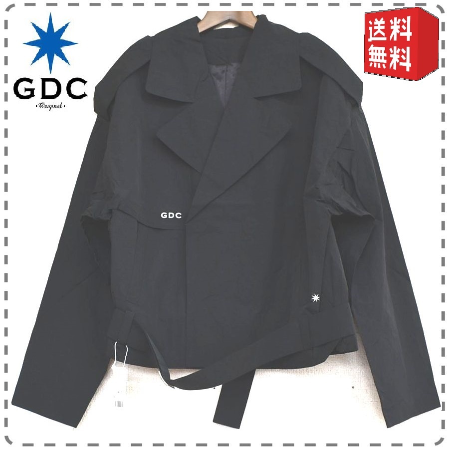 GDC ジーディーシー 日本製 ナイロンハーフトレンチコート ジャケット ライダース 黒 メンズSサイズ 本州送料無料 A239