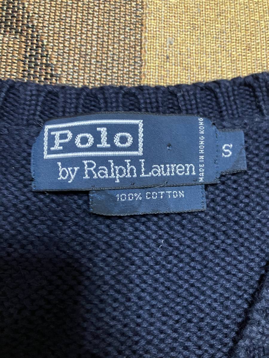 Polo by Ralph Lauren ポロ ラルフローレン コットン ニット Vネック ベスト　メンズ　ネイビー　S_画像3