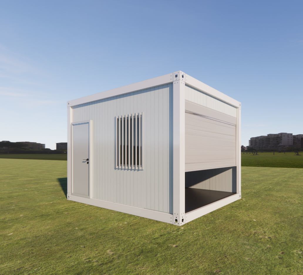  prefab container house assembly shutter attaching office work place garage garage store warehouse storage room connection possibility custom-made temporary super house 