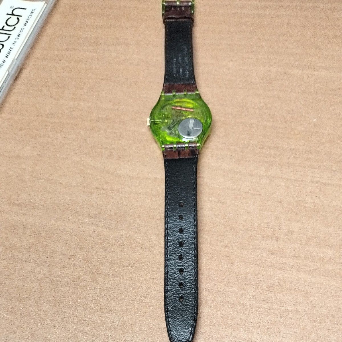 90s/VINTAGE/スイス製★スウォッチ/swatch★レザーベルト/腕時計【茶/スケルトン/グリーン】WACTH◆kc5 