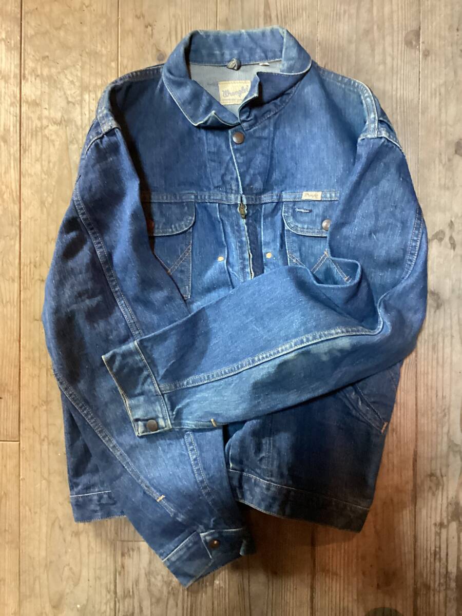 60 period Vintage *Wrangler bell less tag 24MJZ Denim jersey G Jean size 44 Vintage 50 period Blue Bell111MJ