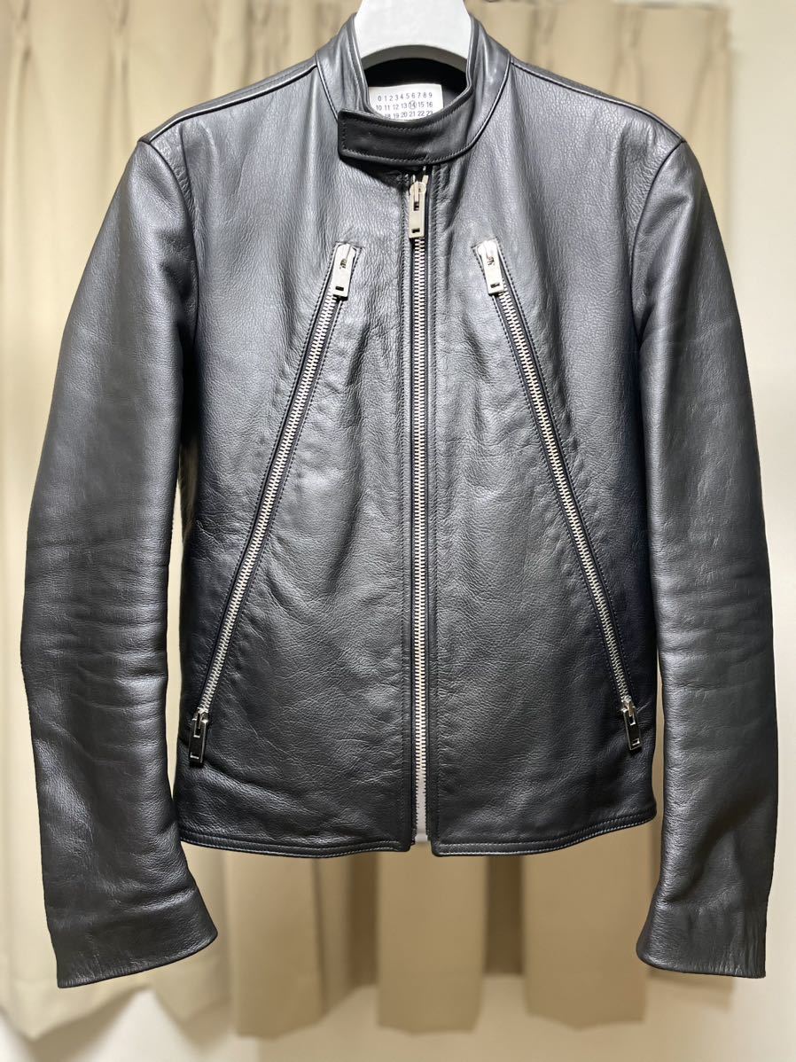 マルジェラ　八の字ライダース　5ZIP LEATHER JACKET