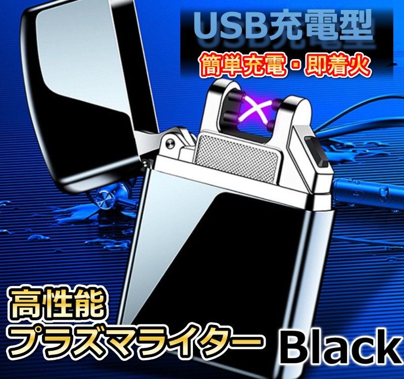 防風プラズマライター ダブルアーク USB充電式 電気 強力 金属  コンパクト 防風 軽量 薄型