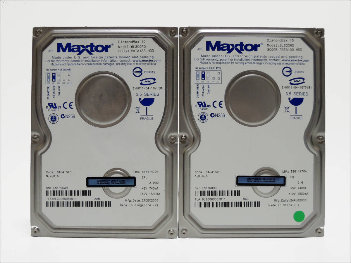 Maxtor 3.5インチHDD DiamondMax 10 300GB IDE 2台セット #11892_画像1