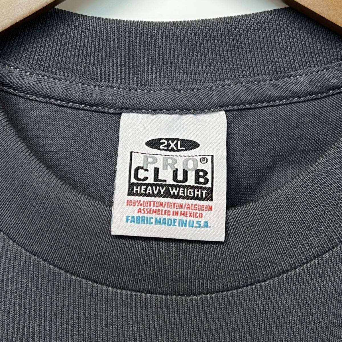 2枚 PRO CLUB ヘビーウェイト 長袖 Tシャツ 2XL プロクラブ HEAVY WEIGHT ロンT 灰色 大きいサイズ 厚手 無地 まとめ売り 未使用 #noca0278_画像4
