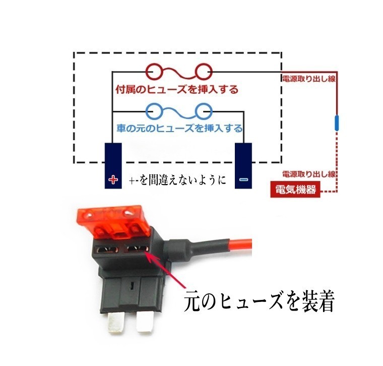 ヒューズBOX 電源取出し配線(カシメタイプ）平型ミニヒューズ 用/ 10個セット_画像2