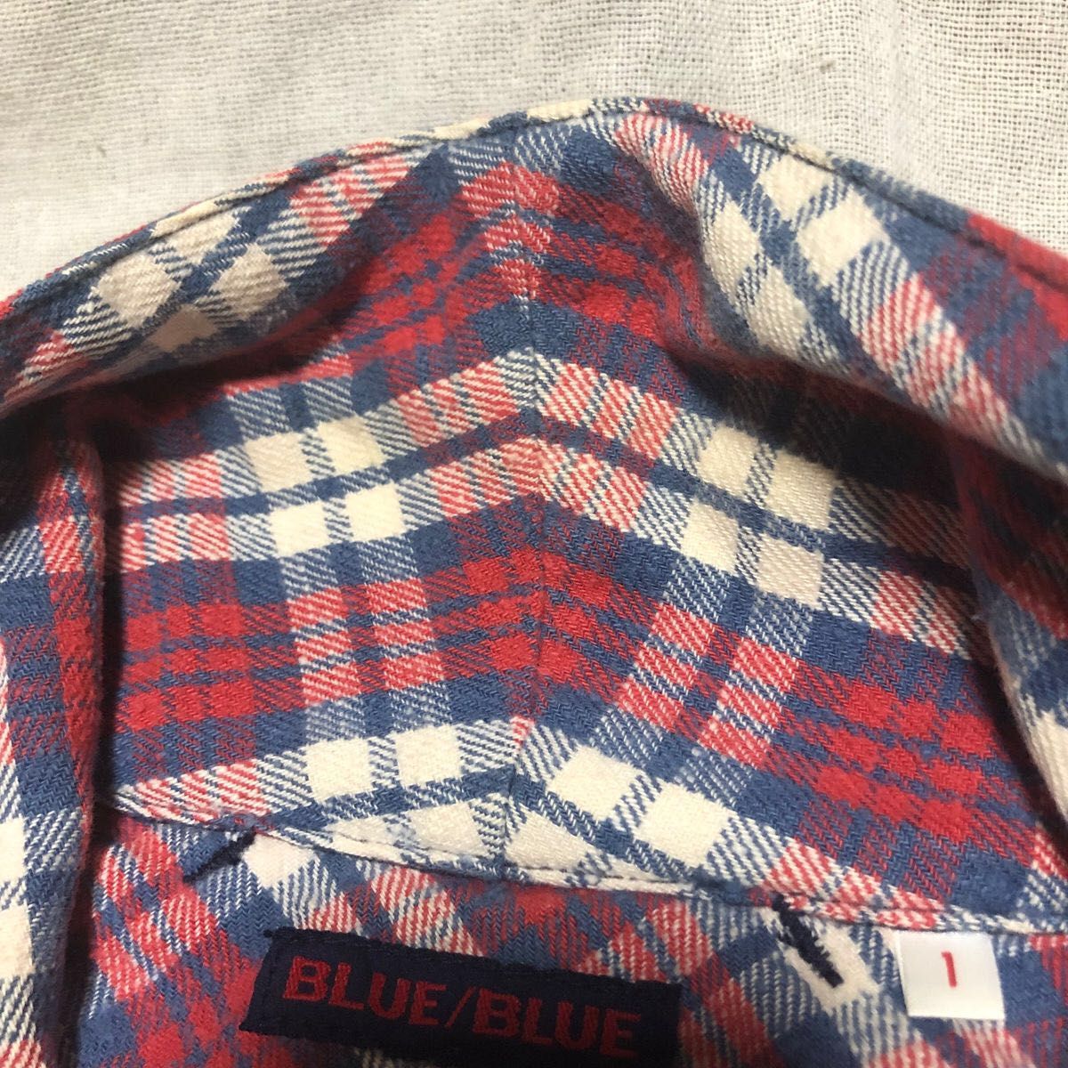 【日本製】BLUE BLUE ブルーブルー フランネルロングコート S 1 赤白紺 ガウン ロングジャケット アウター  聖林公司