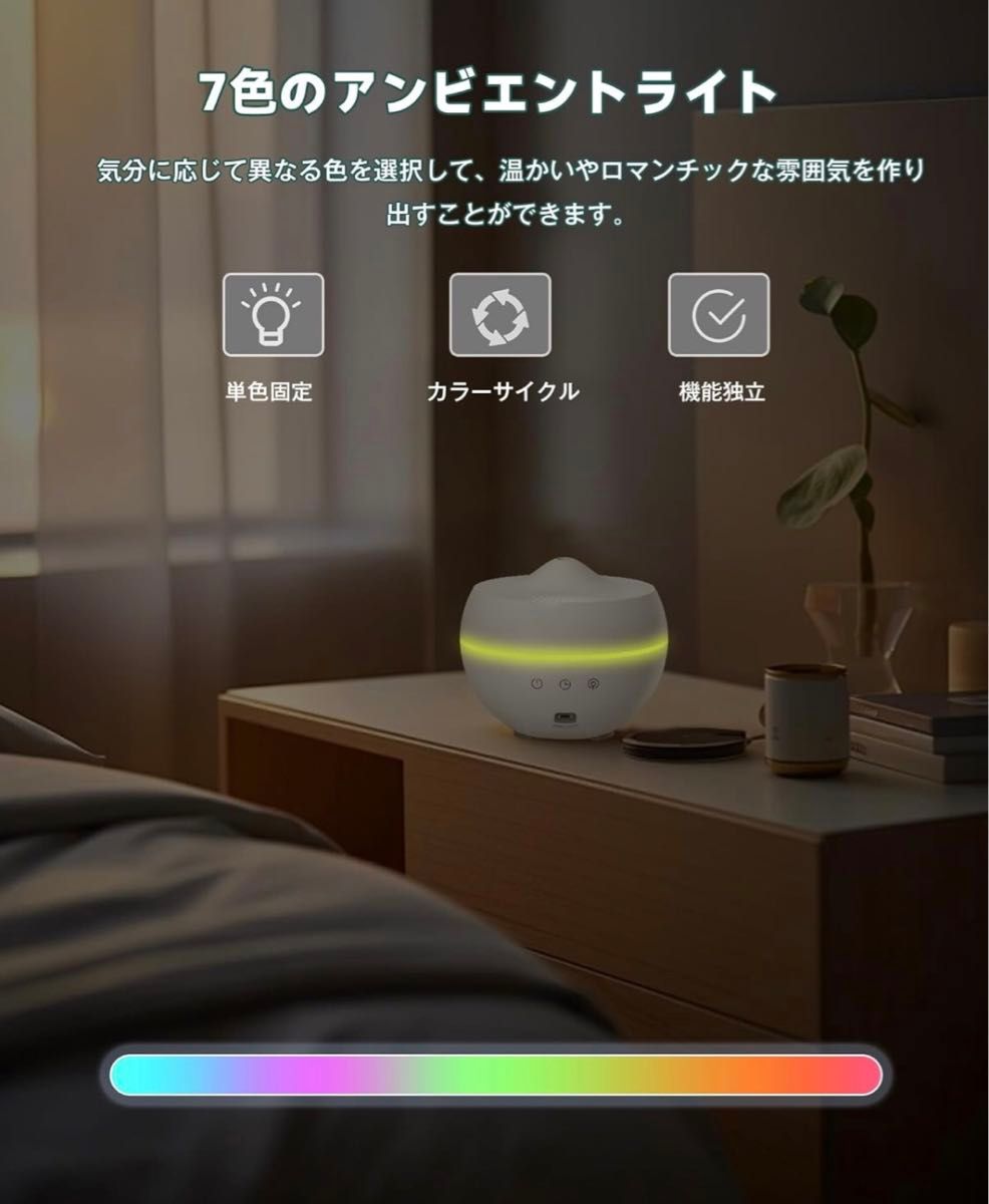 アロマ加湿器　卓上　小型　アロマ　超音波　12畳対応　静音　省エネ　新品　LED