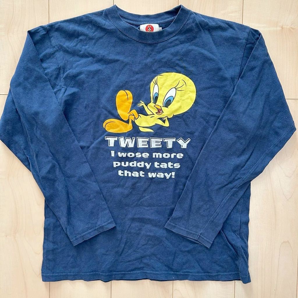 LOONEY TUNES　ルーニーテューンズ　TWEETY　クルーネック　長袖　Tシャツ　ロンT　ネイビー　メンズ　Lサイズ_画像1