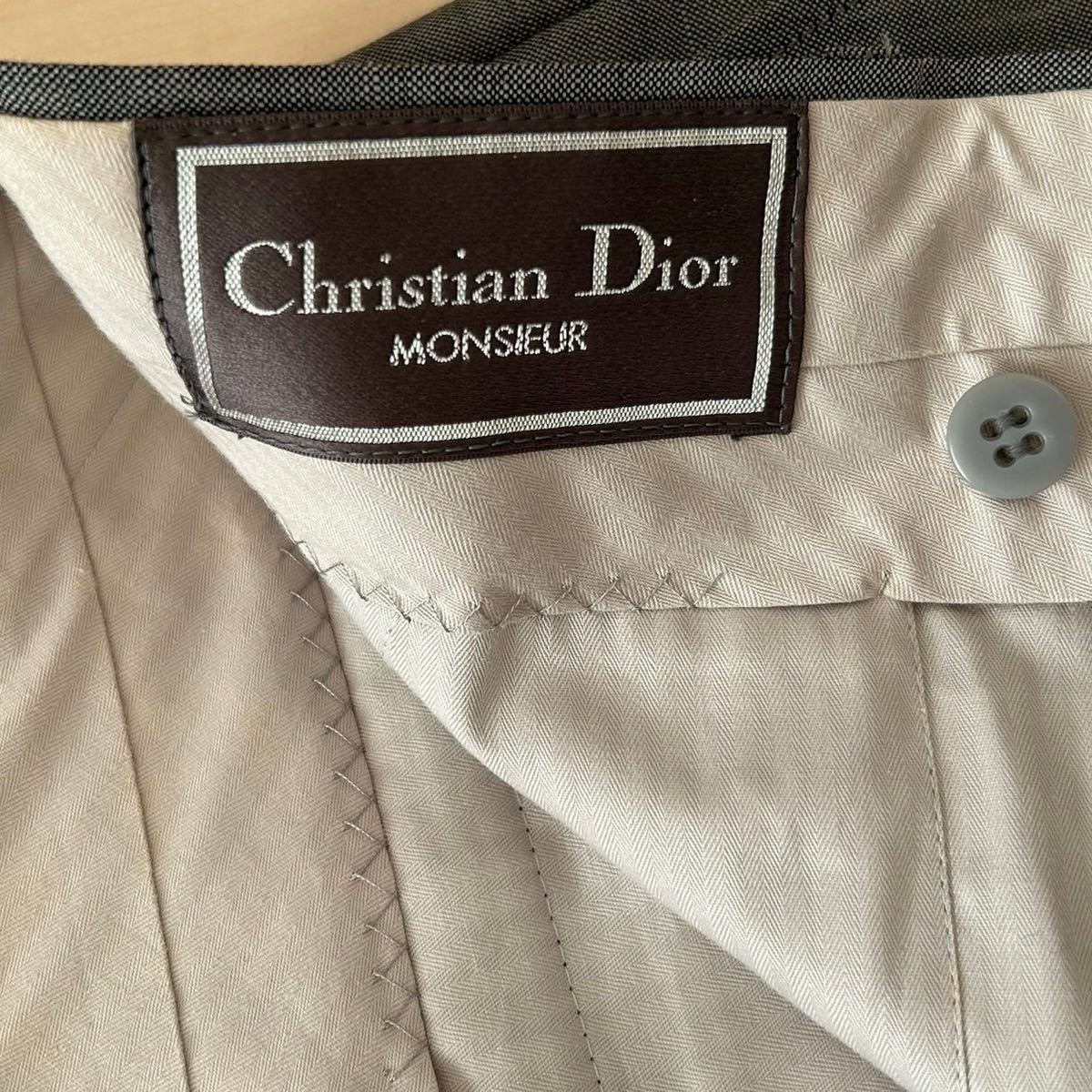 美品 90s Christian Dior クリスチャンディオール スラックスパンツ ウールパンツ グレー メンズ Mサイズ相当 89サイズ 正規品の画像6