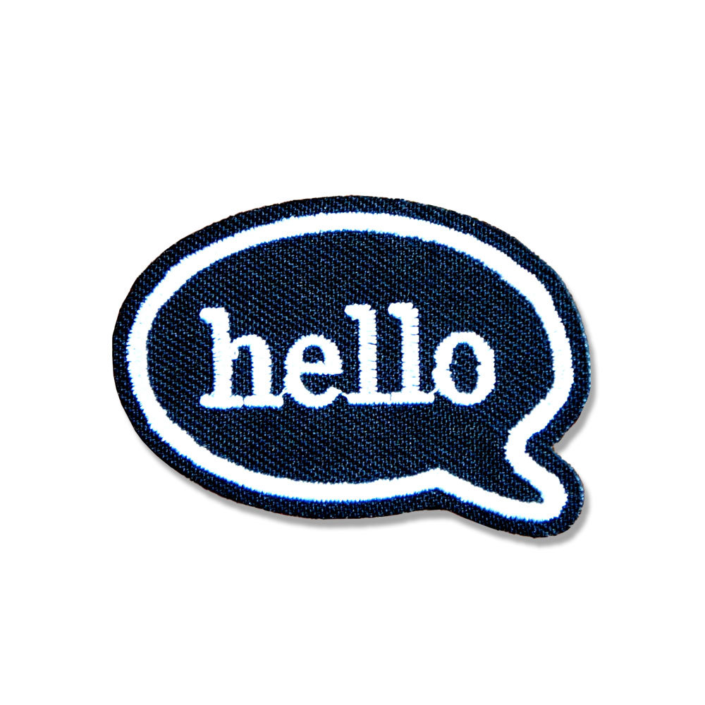 刺繍アイロンワッペン【HELLO ハロー】挨拶 吹き出し 文字 格言 メッセージ 英語 黒 アップリケ パッチ 手芸 DIY wappen patch_画像2