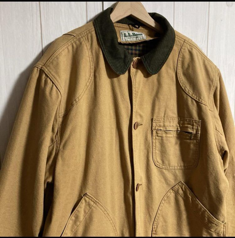 極上80s LL Bean ライナー付ダック地ハンティングカバーオールジャケット/フィールドコートPRIMALOFT プリマロフト/チェック柄ライナー_画像4