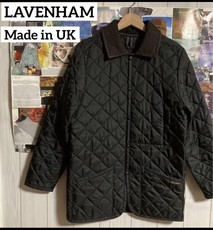 英国製LAVENHAMキルティング中綿カバーオールジャケットステンカラーコート黒イギリス製UK裏地総柄