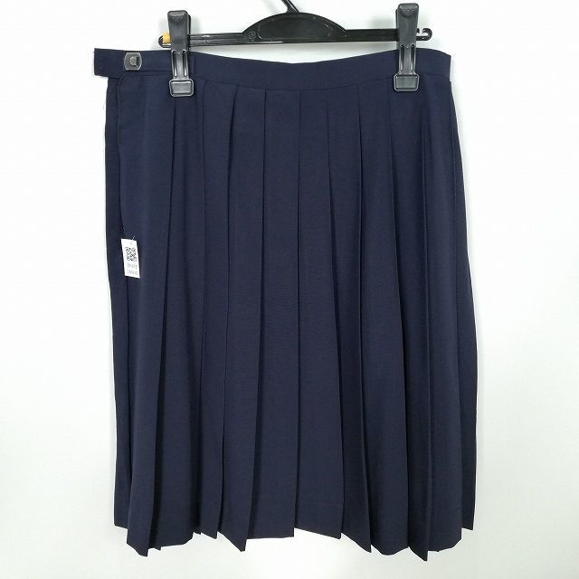 1円 スクールスカート 大きいサイズ 夏物 w80-丈63 紺 中学 高校 プリーツ 学生服 制服 女子 中古 IN1610_画像2