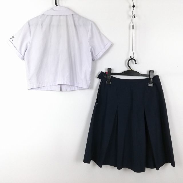 1円 ブラウス スカート 紐タイ 上下3点セット M 夏物 女子 学生服 中学 高校 白 制服 中古 ランクC NA6094_画像2