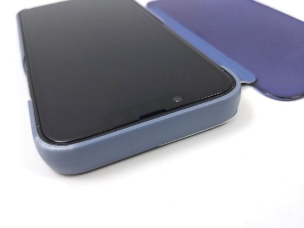 iPhone 13 mini用 鏡面 手帳型ミラーフリップケース カバー 半透明 ブルー_画像6