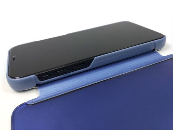iPhone 12/12 pro用 鏡面 手帳型ミラーフリップケース カバー 半透明 ブルー_画像7