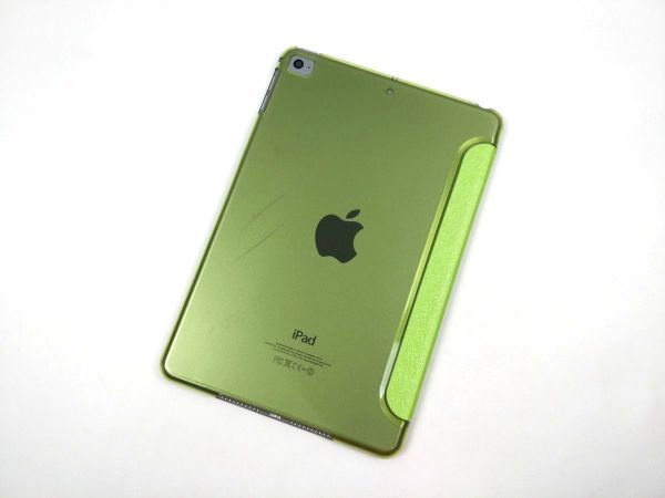 iPad mini4用 カバー PUレザー+ハードケース 三折 薄型 スタンド グリーン#2の画像2