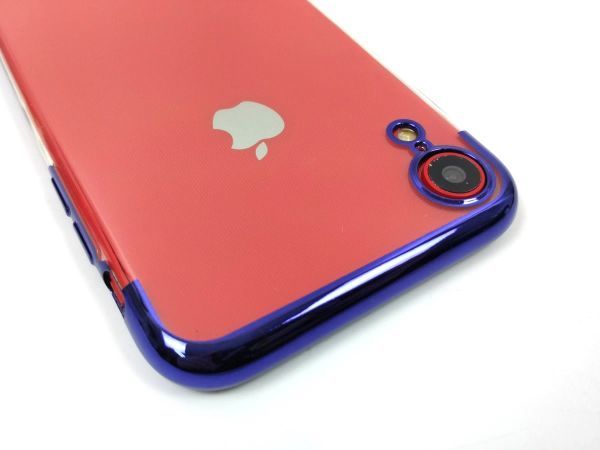 iPhone XR用 クリアケース ソフトカバー TPU 透明 電解メタル 電着 高品質 ブルー_画像3