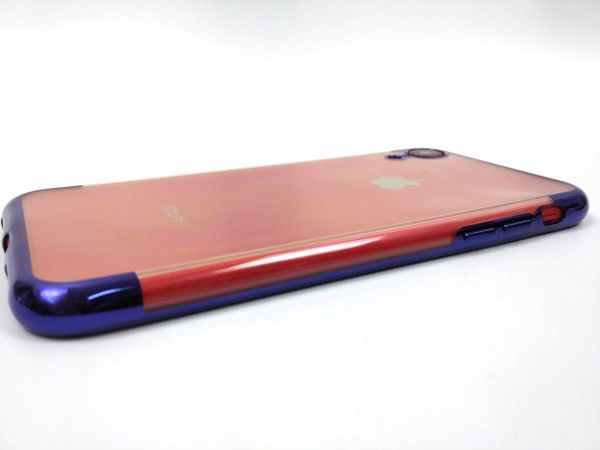 iPhone XR用 クリアケース ソフトカバー TPU 透明 電解メタル 電着 高品質 ブルー_画像4