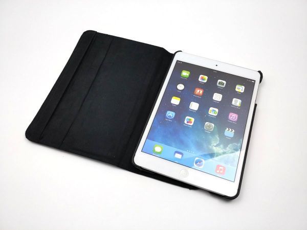 iPad mini 1/2/3用 カバー PUレザー+ハードケース ゴム 回転タイプ ブラック_画像2