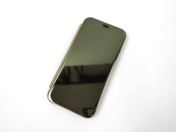 iPhone 13 mini用 鏡面 手帳型ミラーフリップケース カバー 半透明 ゴールド_画像1