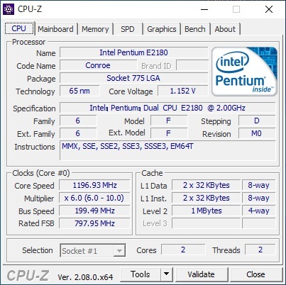 LGA775 E2180 2.00GHZ/1M/800 Pentium Dual Core 2000/60211