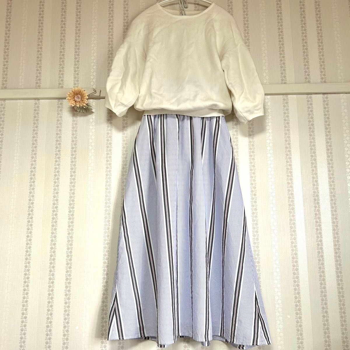 KUMIKYOKU 組曲 ロングスカート ギャザースカート ストライプ 大きいサイズ 春夏