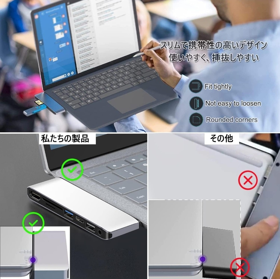 Microsoft Surface laptop 2/laptop 1 専用 USBハブ 4K HDMIポート+USB3.0+USB2.0+SD/TF カードスロット+USB C+3.5mmヘッドフォンジャック_画像6