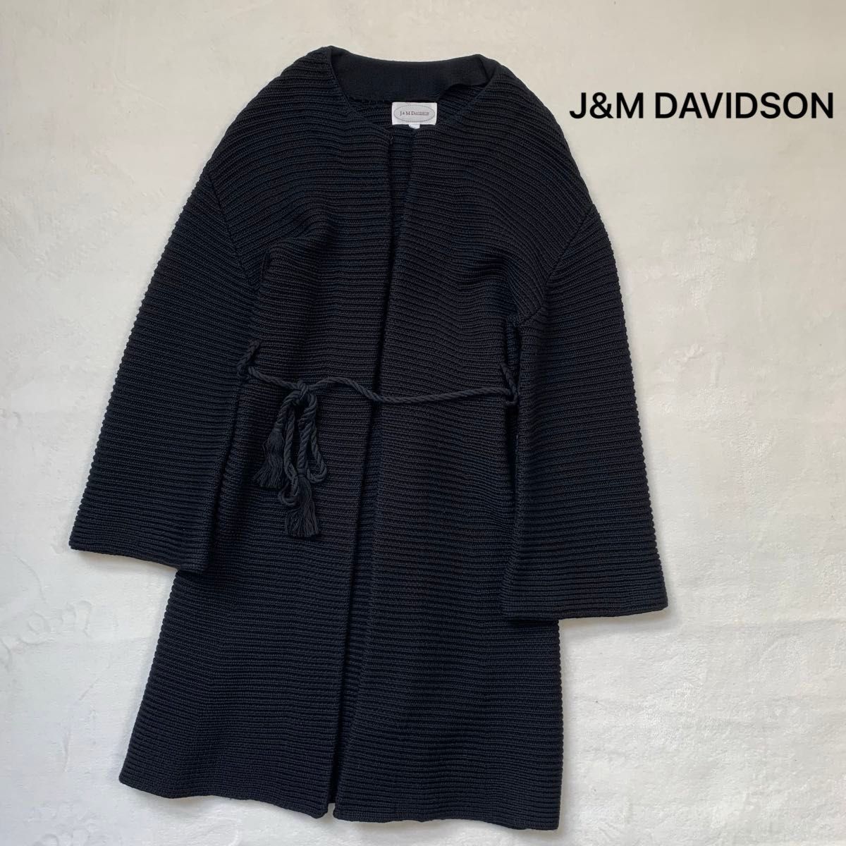 J&M DAVIDSON ニットコート　カーディガン　定価10万円　ノーカラー　黒　S ロング　春　