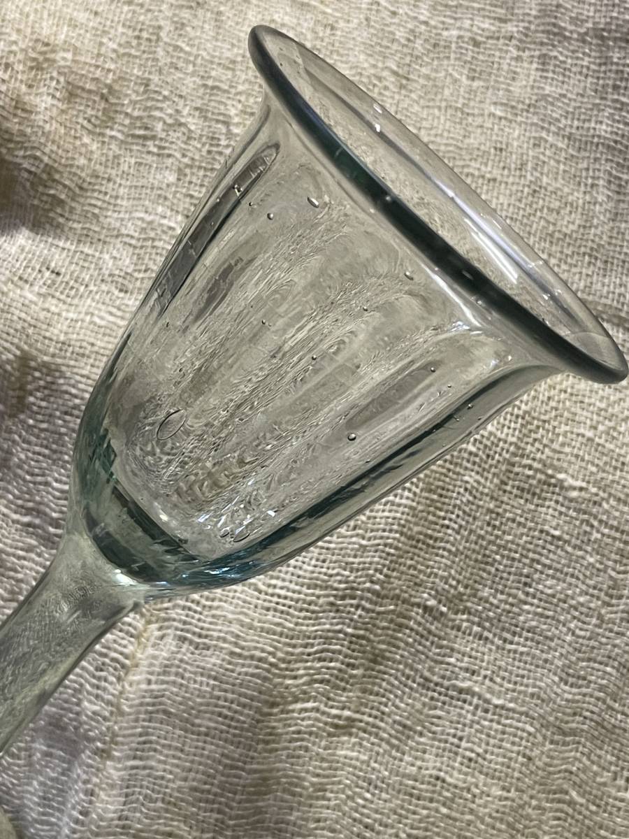 古い　脚付グラス　グリーングラス◆スペインリサイクルガラス　 ワイングラス　◆気泡 　レトロ_画像5