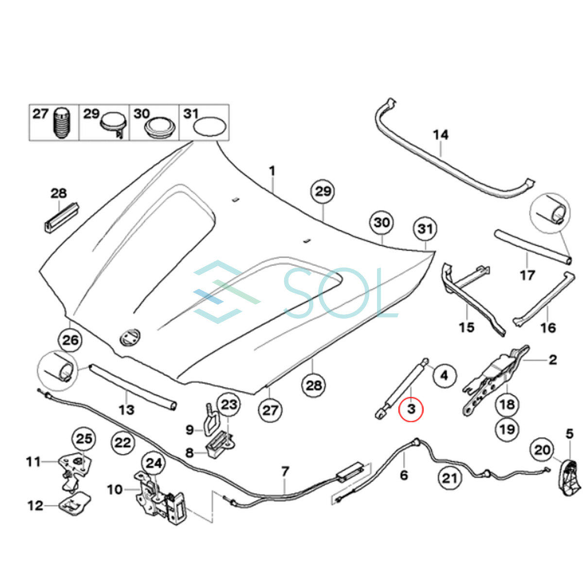 BMW E83 X3 ボンネットダンパー エンジンフードショック 左右セット 2.5i 2.5si 3.0i 3.0si 51233400352 出荷締切18時_画像2