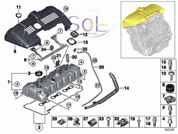 BMW E87 E90 E91 E92 E93 F10 F11 シリンダーヘッドカバーガスケットセット(タペットカバーパッキン) 130i 323i 325i 523i 11127582245_画像2