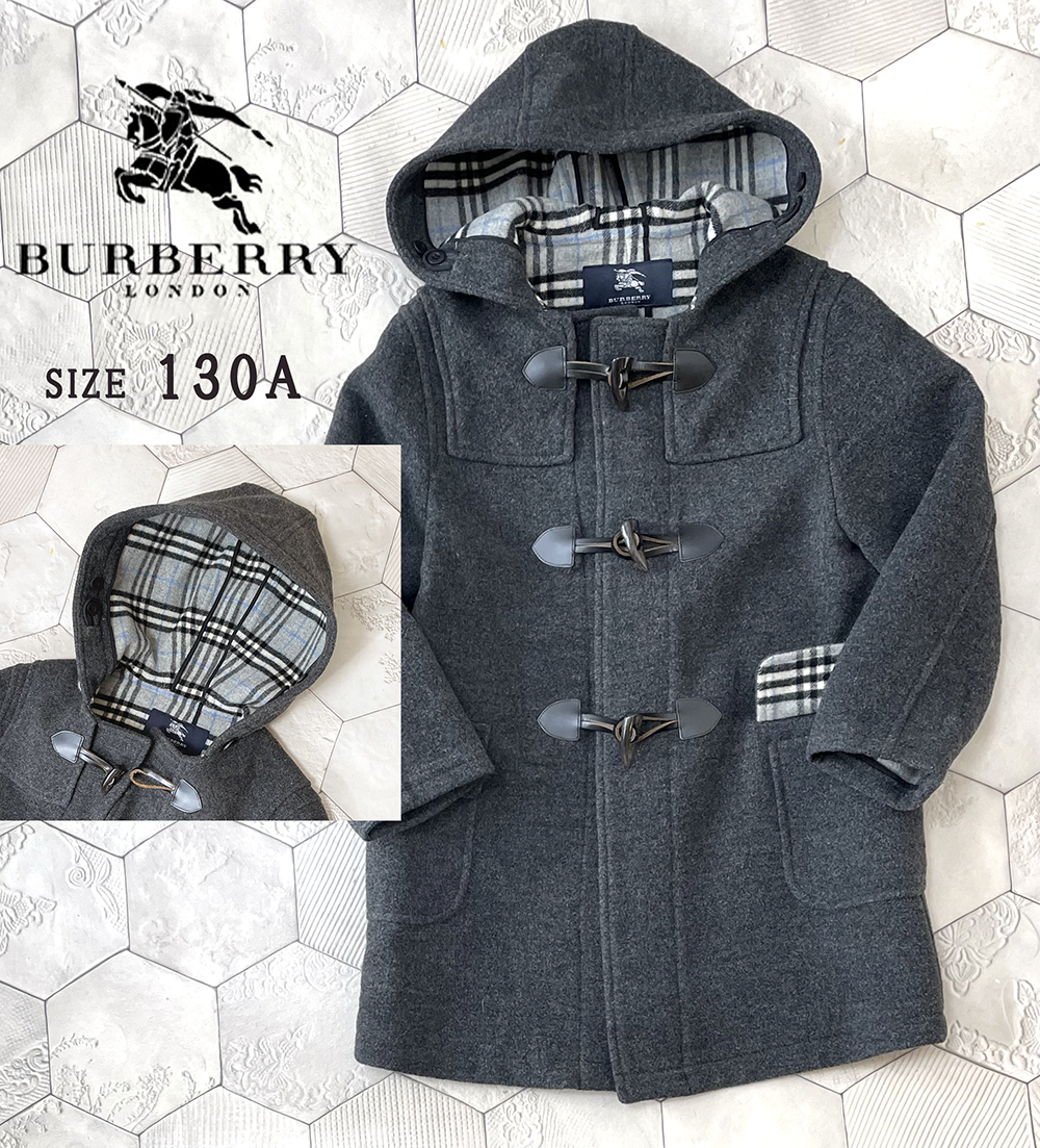 ◆定価7万円 バーバリーロンドン【BURBERRY LONDON】裏地ノバチェック柄 メルトンウール 本格ダッフルコート 130A フォーマル・通園・通学