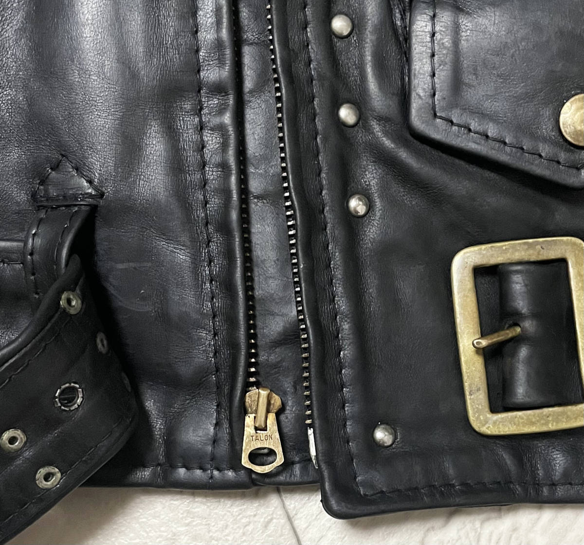 90s Vintage Britain made aero leather [AERO LEATHER] horse leather Motorcycle Jacket studs equipment ornament double rider's jacket tea core 36/S-M