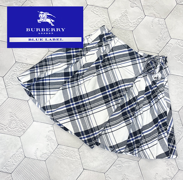 ◆美品 バーバリーブルーレーベル【BURBERRY BLUE LABEL】春色 ブルーノバチェック柄 プリーツスカート/巻きスカート 36◆_画像1