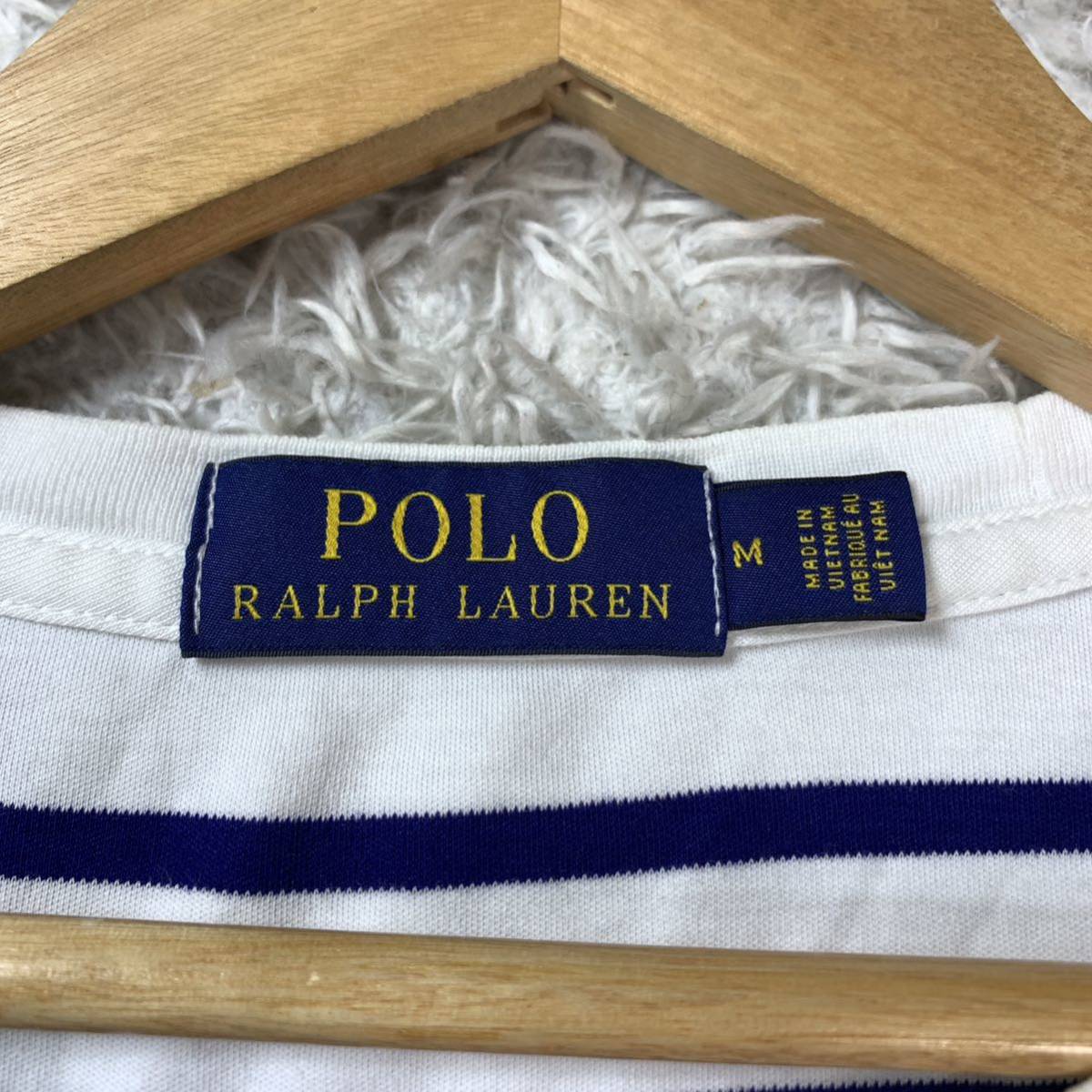 POLO RALPH LAUREN ポロラルフローレン 長袖Tシャツ ロンT ホワイト 白 ボーダー 刺繍 M YA6078_画像4