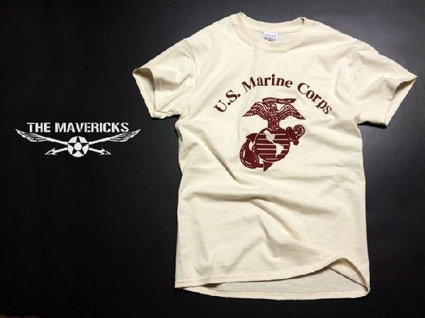 Tシャツ メンズ L ミリタリー USマリン U.S.MARINE 米海兵隊 MAVERICKS ブランド 生成り ナチュラルの画像4