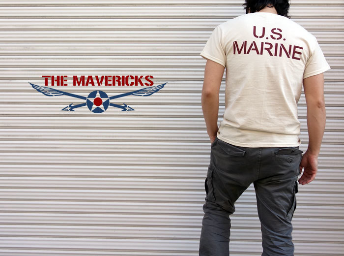 Tシャツ メンズ L ミリタリー USマリン U.S.MARINE 米海兵隊 MAVERICKS ブランド 生成り ナチュラルの画像3