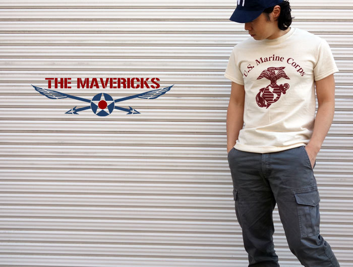 Tシャツ メンズ L ミリタリー USマリン U.S.MARINE 米海兵隊 MAVERICKS ブランド 生成り ナチュラルの画像2