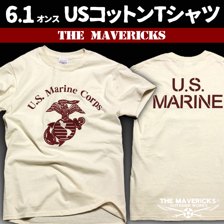 Tシャツ メンズ L ミリタリー USマリン U.S.MARINE 米海兵隊 MAVERICKS ブランド 生成り ナチュラルの画像1