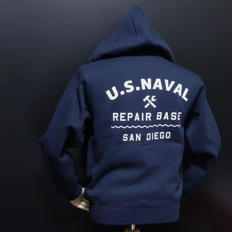 ミリタリー ジップアップ スウェット パーカー XXL 裏起毛 メンズ 米海軍 REPAIR BASE ネイビー THE MAVERICKS ブランド_画像8