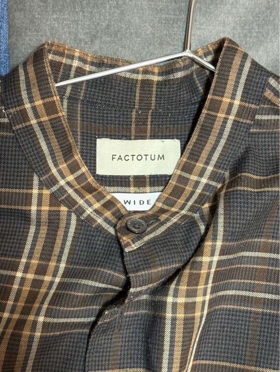 【FACTOTUM】T/Rチェックワイドバンドカラーシャツ