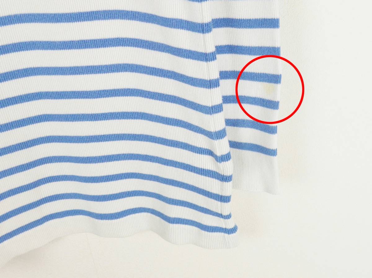 Tee nowos ティーノーウォス 22SS Striped T-Shirt ストライプTシャツ/ボーダーニット/バスクシャツF ホワイト×ブルー スラブコットン 67_画像3