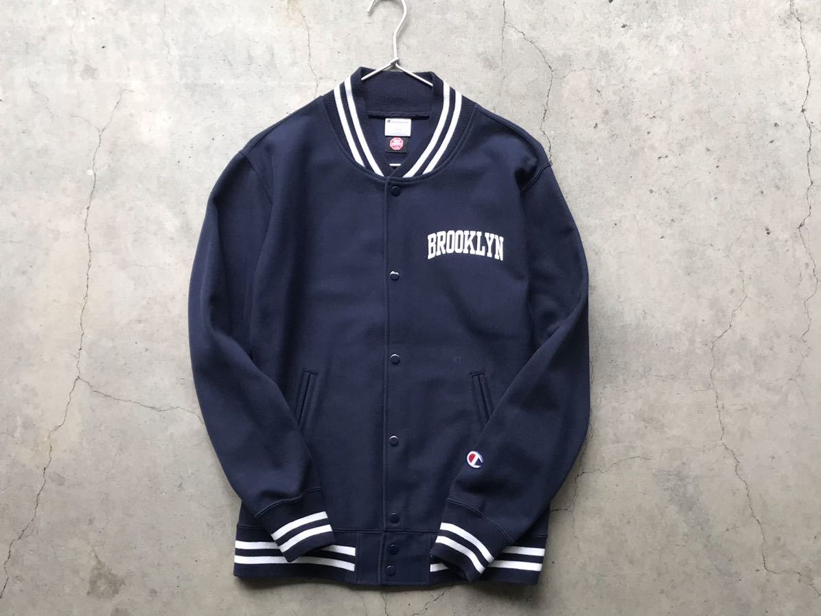 BEAMS別注 Champion [WINDSTOPPER] [BROOKLYN] リバースウィーブ スウェット スナップカーディガン L REVERSE WEAVE ウインドストッパー 紺_画像2